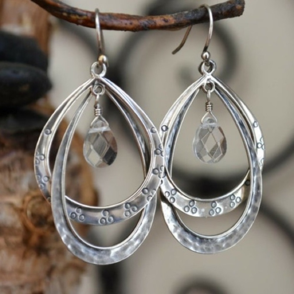 Silpada Double Hoop Crystal Drop Earrings